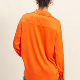 STUNNING VIBES LONG SLEEVE SILKY BLOUSE - RED OR ORANGE