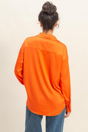 STUNNING VIBES LONG SLEEVE SILKY BLOUSE - RED OR ORANGE