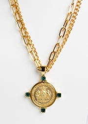 OH SO TRACIE GOLD COIN NECKLACE - PEACOCK
