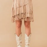 FALL VIBES FAUX SUEDE FRINGE SKIRT - BROWN OR BEIGE