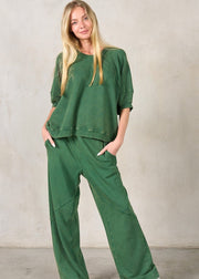 LIFE IN COMFORT GREEN PUFF SLEEVE TOP