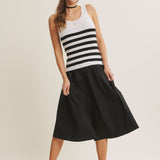 DARLING IN STRIPES SLEEVELESS MIDI DRESS