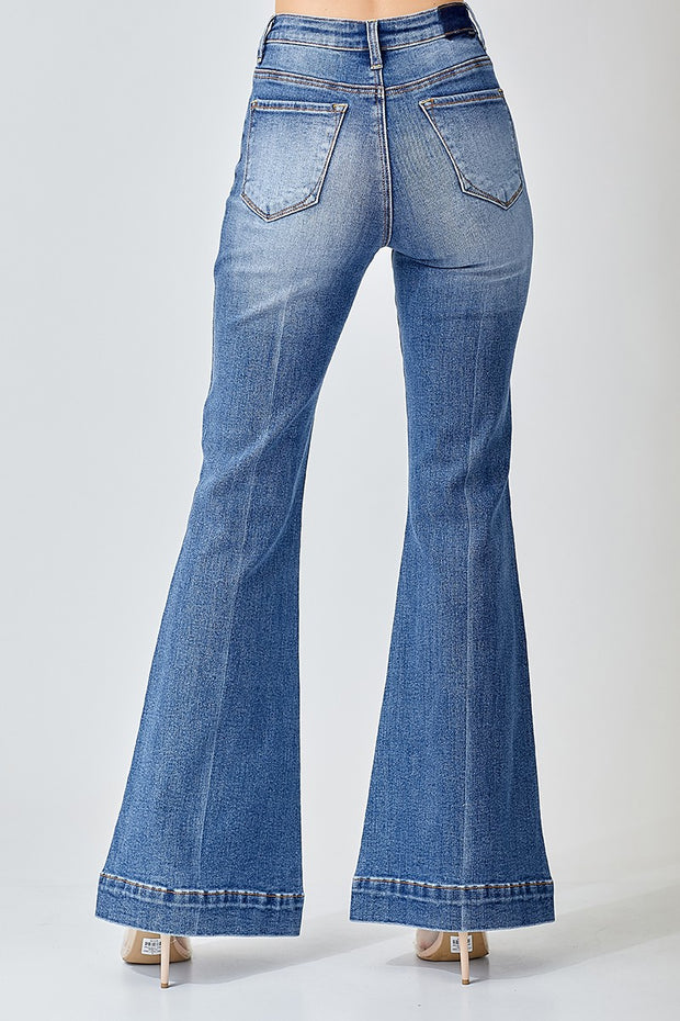 RISEN: HIGH RISE FLARE PATCH POCKET JEANS