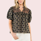 CIDER AND SUNSETS PUFF SLEEVE FLORAL PRINT BLOUSE