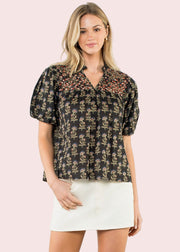 CIDER AND SUNSETS PUFF SLEEVE FLORAL PRINT BLOUSE
