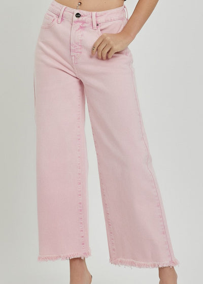 RISEN PINK WASH HIGH RISE CROP WIDE JEANS