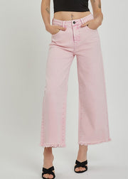 RISEN PINK WASH HIGH RISE CROP WIDE JEANS