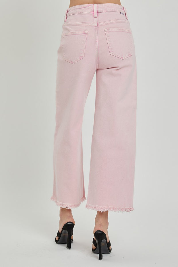 RISEN PINK WASH HIGH RISE CROP WIDE JEANS