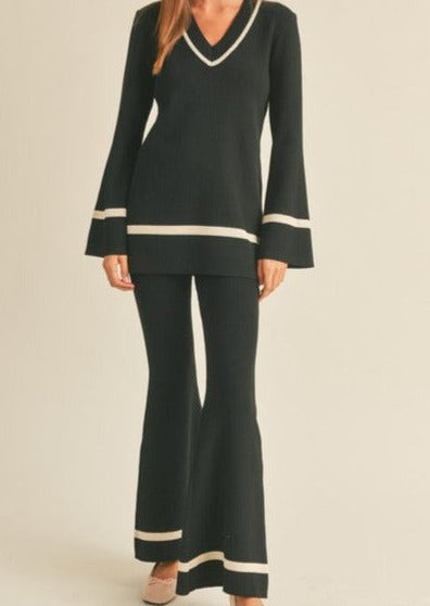 STEPPING OUT BLACK RIBBED PANTS