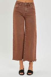 RISEN HIGH RISE CROP WIDE LEG JEANS - MOCHA