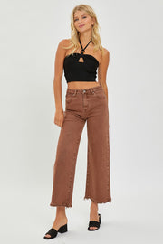 RISEN HIGH RISE CROP WIDE LEG JEANS - MOCHA