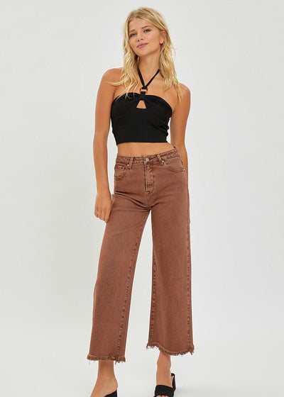 RISEN CROPPED HIGH RISE JEANS - ESPRESSO