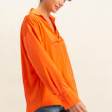 STUNNING VIBES LONG SLEEVE SILKY BLOUSE - RED OR ORANGE