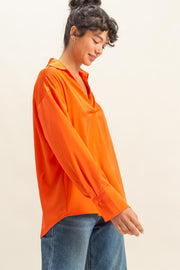 STUNNING VIBES LONG SLEEVE SILKY BLOUSE - RED OR ORANGE