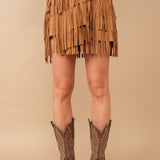 FALL VIBES FAUX SUEDE FRINGE SKIRT - BROWN OR BEIGE