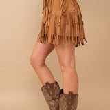 FALL VIBES FAUX SUEDE FRINGE SKIRT - BROWN OR BEIGE