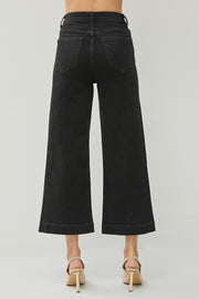 RISEN BLACK HIGH RISE WIDE LEG ANKLE JEANS