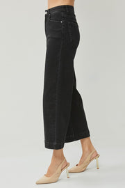 RISEN BLACK HIGH RISE WIDE LEG ANKLE JEANS