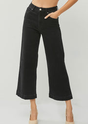 RISEN BLACK HIGH RISE WIDE LEG ANKLE JEANS