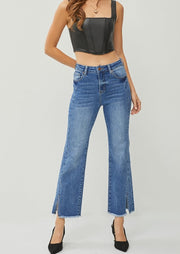RISEN JEANS:  HIGH RISE ANKLE JEANS WITH SLIT