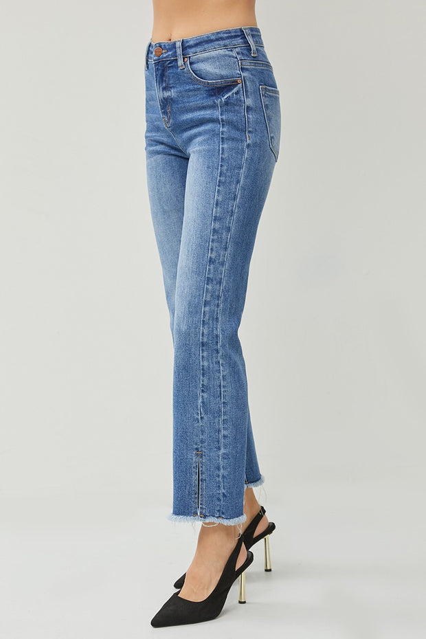 RISEN JEANS:  HIGH RISE ANKLE JEANS WITH SLIT