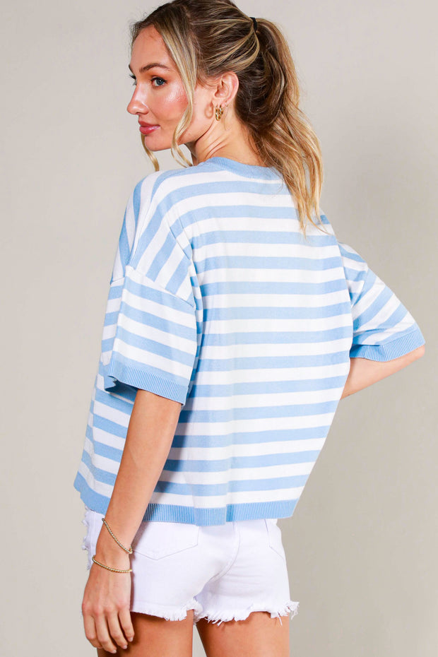 SAIL AWAY WITH ME BLUE STRIPED SWEATER TOP
