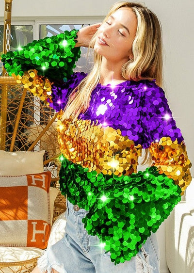 MARDI GRAS COLOR BLOCK SPANGLE TOP