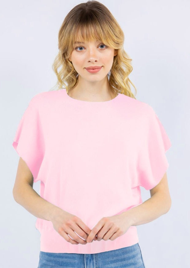 PURE INSPIRATION BANDED SWEATER - PINK OR WHITE
