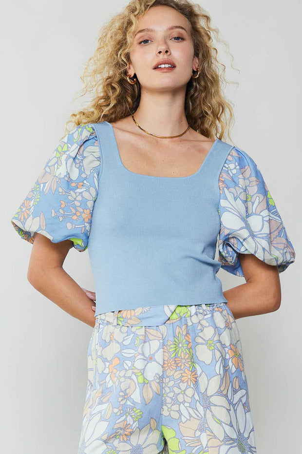 SIGNS OF SPRING BLUE PUFF SLEEVE TOP