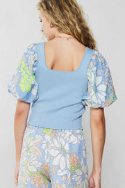 SIGNS OF SPRING BLUE PUFF SLEEVE TOP