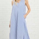 SKIES ARE BLUE STRIPED SLEEVELESS MIDI DRESS