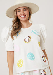 HOP INTO EASTER EGG & BUNNY SEQUIN TEE