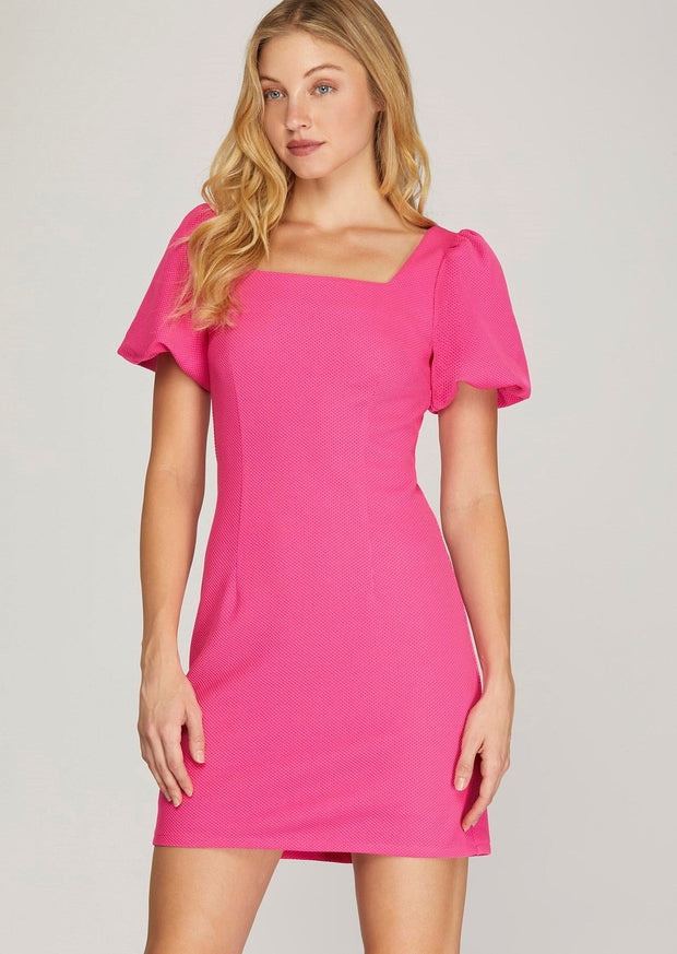 ELEVATED CLASS HOT PINK TEXTURED DRESS