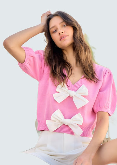HANDLE WITH CARE PINK BOW SWEATER
