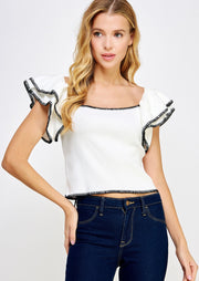 OUT PAST CURFEW DOUBLE RUFFLE TOP