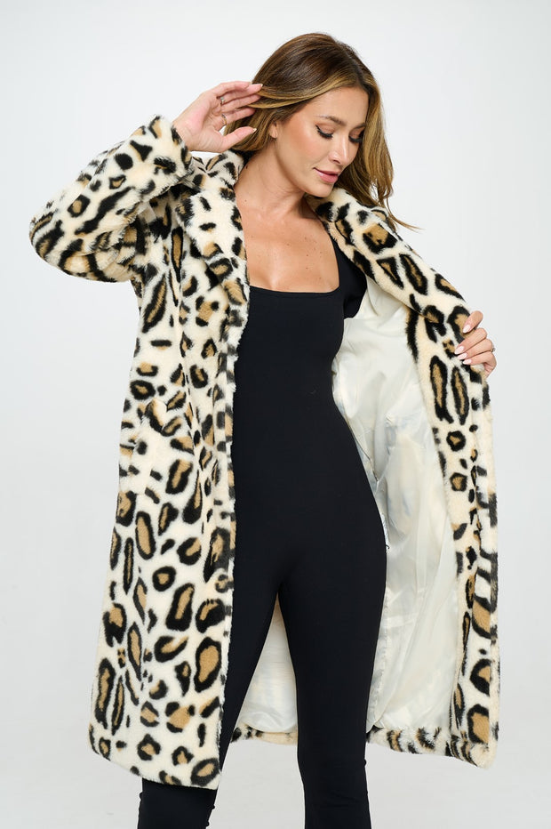 EVENING CHATS LONG LEOPARD FUR JACKET