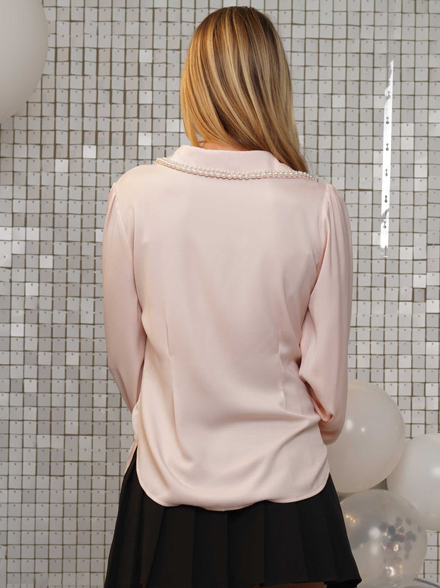 WISH FOR MORE CHAMPAGNE PEARL COLLAR PINK BLOUSE