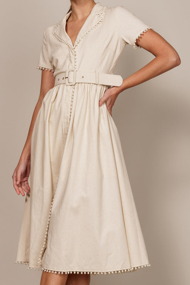 ELEVATED STYLE PEARL DETAILED MIDI DRESS