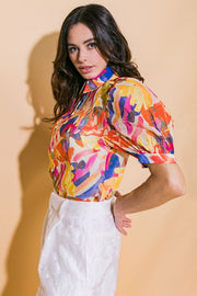 GARDEN GLAM BUTTON DOWN PRINT BLOUSE