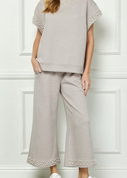 STYLE & GRACE PEARL EMBELLISHED CROPPED PANTS - TAUPE