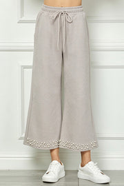 STYLE & GRACE PEARL EMBELLISHED CROPPED PANTS - TAUPE