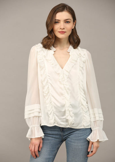 SWEET INNOCENCE WHITE RUFFLE BLOUSE