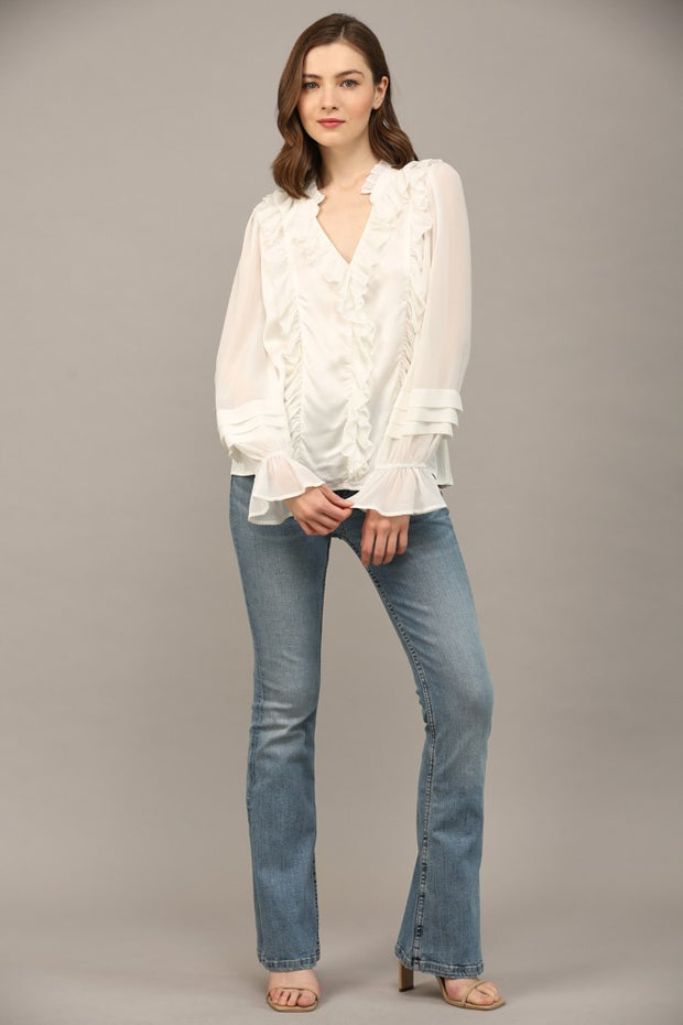 SWEET INNOCENCE WHITE RUFFLE BLOUSE