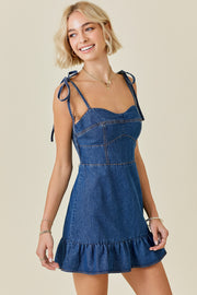 RIVERSIDE DREAMS DENIM RUFFLE MINI DRESS