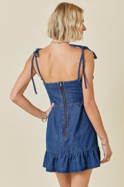 RIVERSIDE DREAMS DENIM RUFFLE MINI DRESS