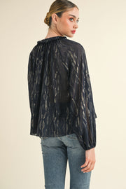 STARRY SKIES SHEER NAVY & GOLD BLOUSE