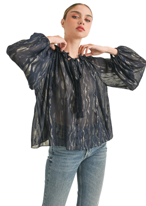 STARRY SKIES SHEER NAVY & GOLD BLOUSE