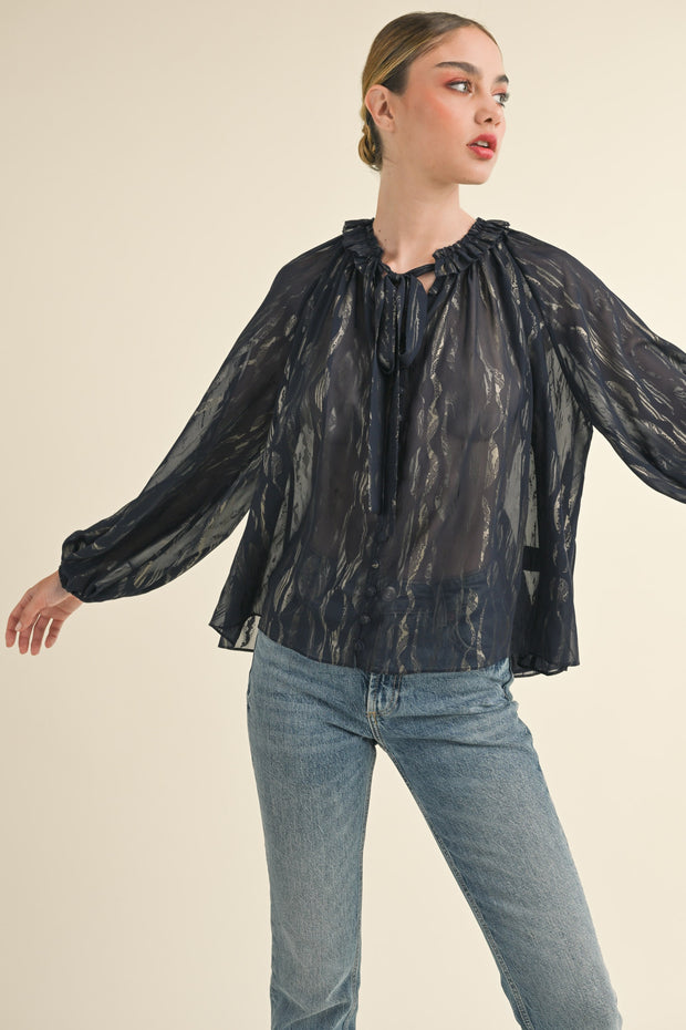 STARRY SKIES SHEER NAVY & GOLD BLOUSE