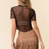 COUNTRYSIDE MEADOW TIERED FRINGE MINI SKIRT - BLACK OR KHAKI