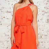 GLAMOUR GIRL RED ONE SHOULDER DRESS